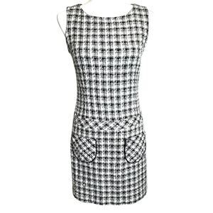LAUNDRY by Shelli Segal Women's 4 Black White Sleeveless Tweed Sheath Midi Dress